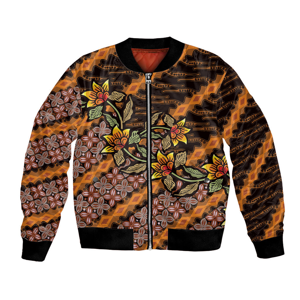 Indonesian Batik Motifs Pattern Floral Art Orange Bomber Jacket LT05 Unisex Orange - Polynesian Pride