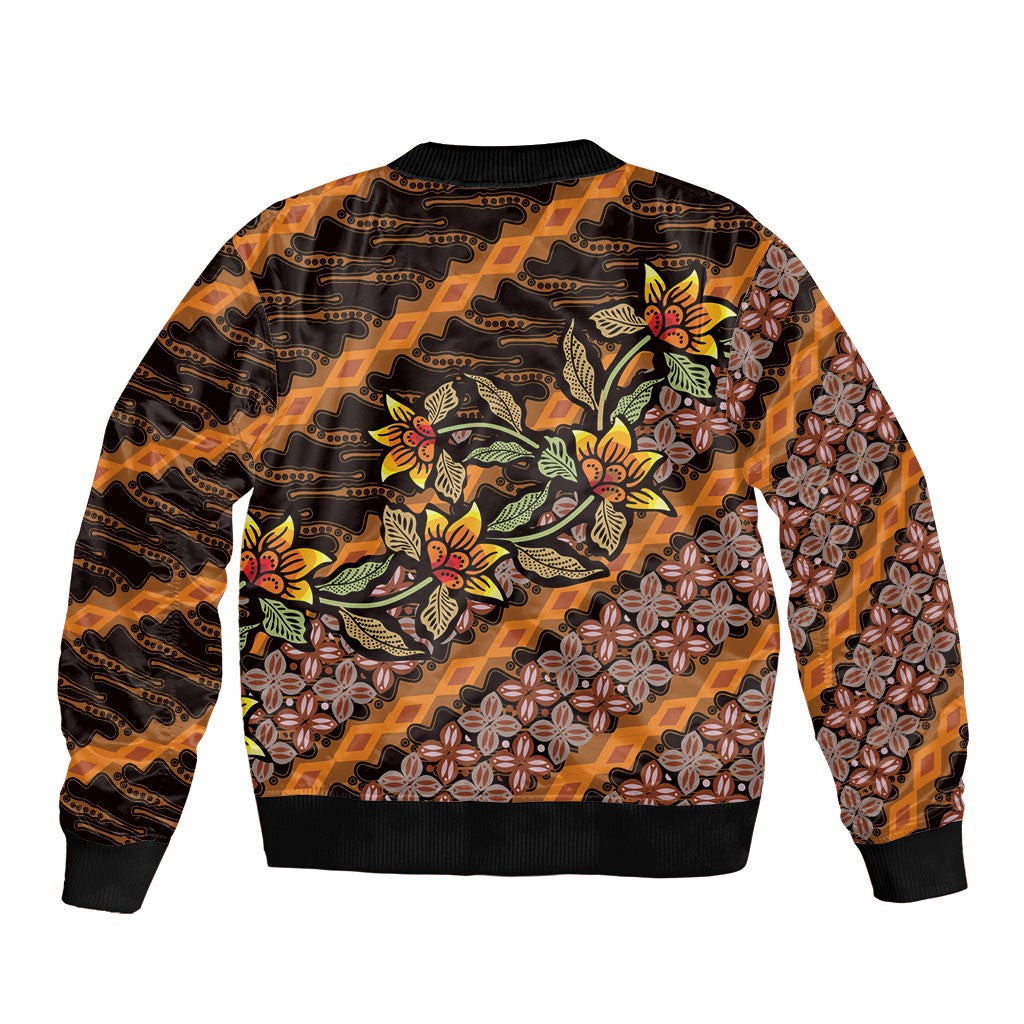 Indonesian Batik Motifs Pattern Floral Art Orange Bomber Jacket LT05 - Polynesian Pride