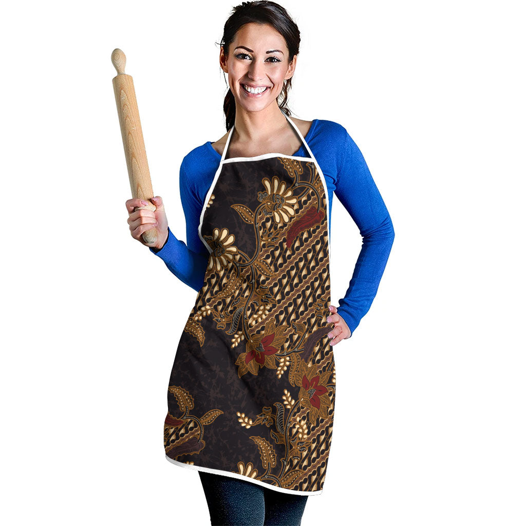 Indonesian Parang Batik Apron Brown Gold Floral Pattern LT05 - Polynesian Pride