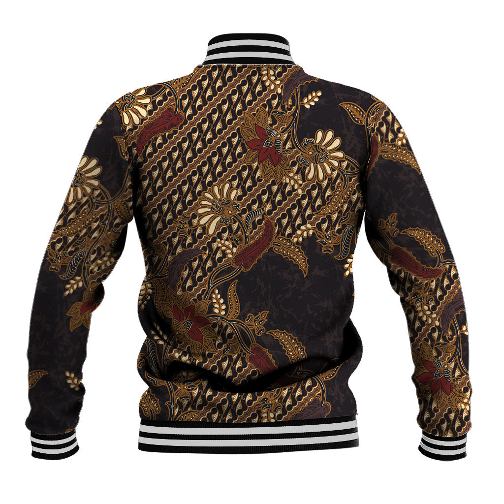 Indonesian Parang Batik Baseball Jacket Brown Gold Floral Pattern LT05 - Polynesian Pride