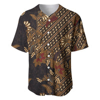 Indonesian Parang Batik Baseball Jersey Brown Gold Floral Pattern LT05 Brown - Polynesian Pride