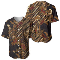 Indonesian Parang Batik Baseball Jersey Brown Gold Floral Pattern LT05 - Polynesian Pride