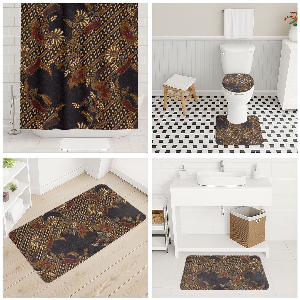 Indonesian Parang Batik Bathroom Set Brown Gold Floral Pattern LT05 - Polynesian Pride