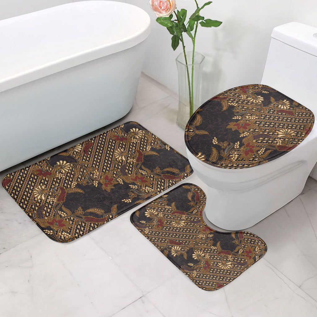 Indonesian Parang Batik Bathroom Set Brown Gold Floral Pattern LT05 - Polynesian Pride
