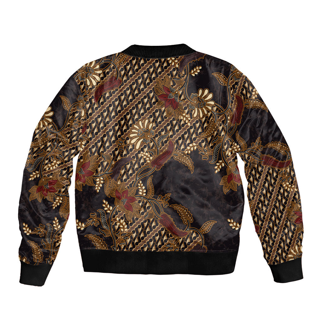 Indonesian Parang Batik Bomber Jacket Brown Gold Floral Pattern LT05 - Polynesian Pride