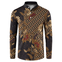 Indonesian Parang Batik Button Sweatshirt Brown Gold Floral Pattern LT05 Brown - Polynesian Pride