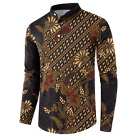 Indonesian Parang Batik Button Sweatshirt Brown Gold Floral Pattern LT05 - Polynesian Pride