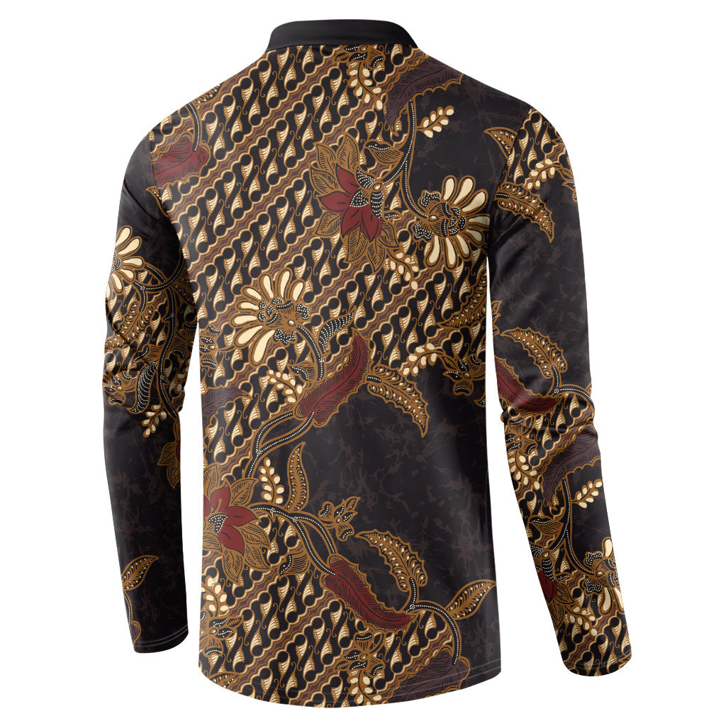 Indonesian Parang Batik Button Sweatshirt Brown Gold Floral Pattern LT05 - Polynesian Pride