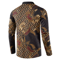 Indonesian Parang Batik Button Sweatshirt Brown Gold Floral Pattern LT05 - Polynesian Pride