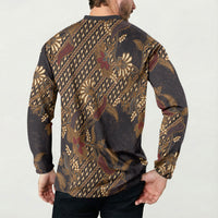 Indonesian Parang Batik Button Sweatshirt Brown Gold Floral Pattern LT05 - Polynesian Pride