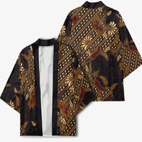 Indonesian Parang Batik Kimono Brown Gold Floral Pattern LT05 - Polynesian Pride