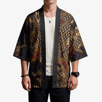 Indonesian Parang Batik Kimono Brown Gold Floral Pattern LT05 - Polynesian Pride