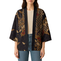 Indonesian Parang Batik Kimono Brown Gold Floral Pattern LT05 - Polynesian Pride