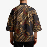 Indonesian Parang Batik Kimono Brown Gold Floral Pattern LT05 - Polynesian Pride
