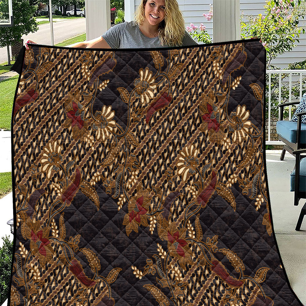 Indonesian Parang Batik Quilt Brown Gold Floral Pattern LT05 Brown - Polynesian Pride