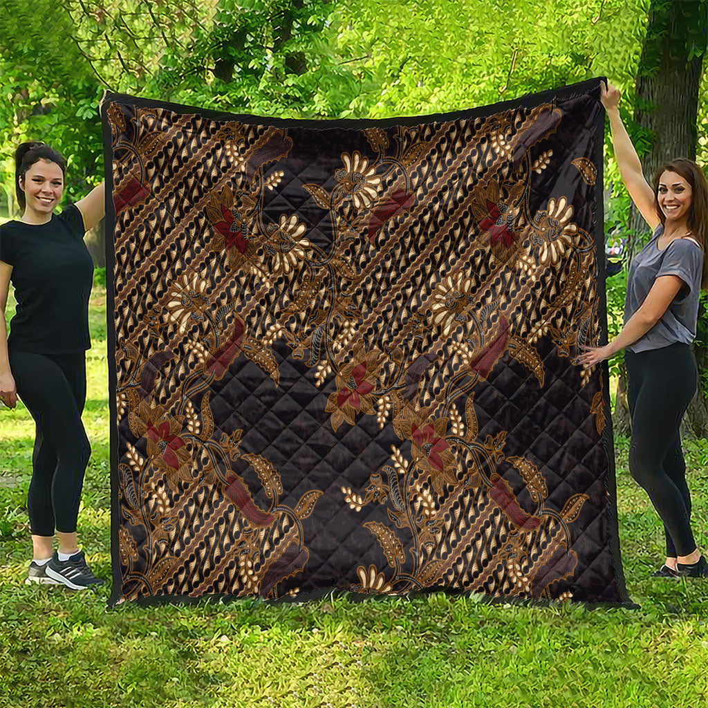 Indonesian Parang Batik Quilt Brown Gold Floral Pattern LT05 - Polynesian Pride