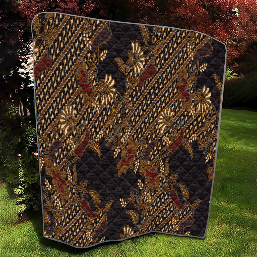 Indonesian Parang Batik Quilt Brown Gold Floral Pattern LT05 - Polynesian Pride