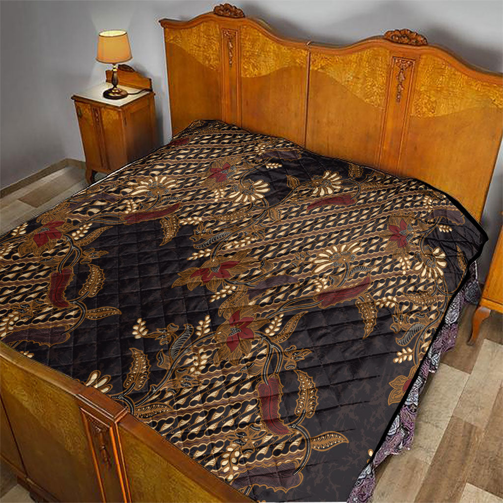 Indonesian Parang Batik Quilt Brown Gold Floral Pattern LT05 - Polynesian Pride