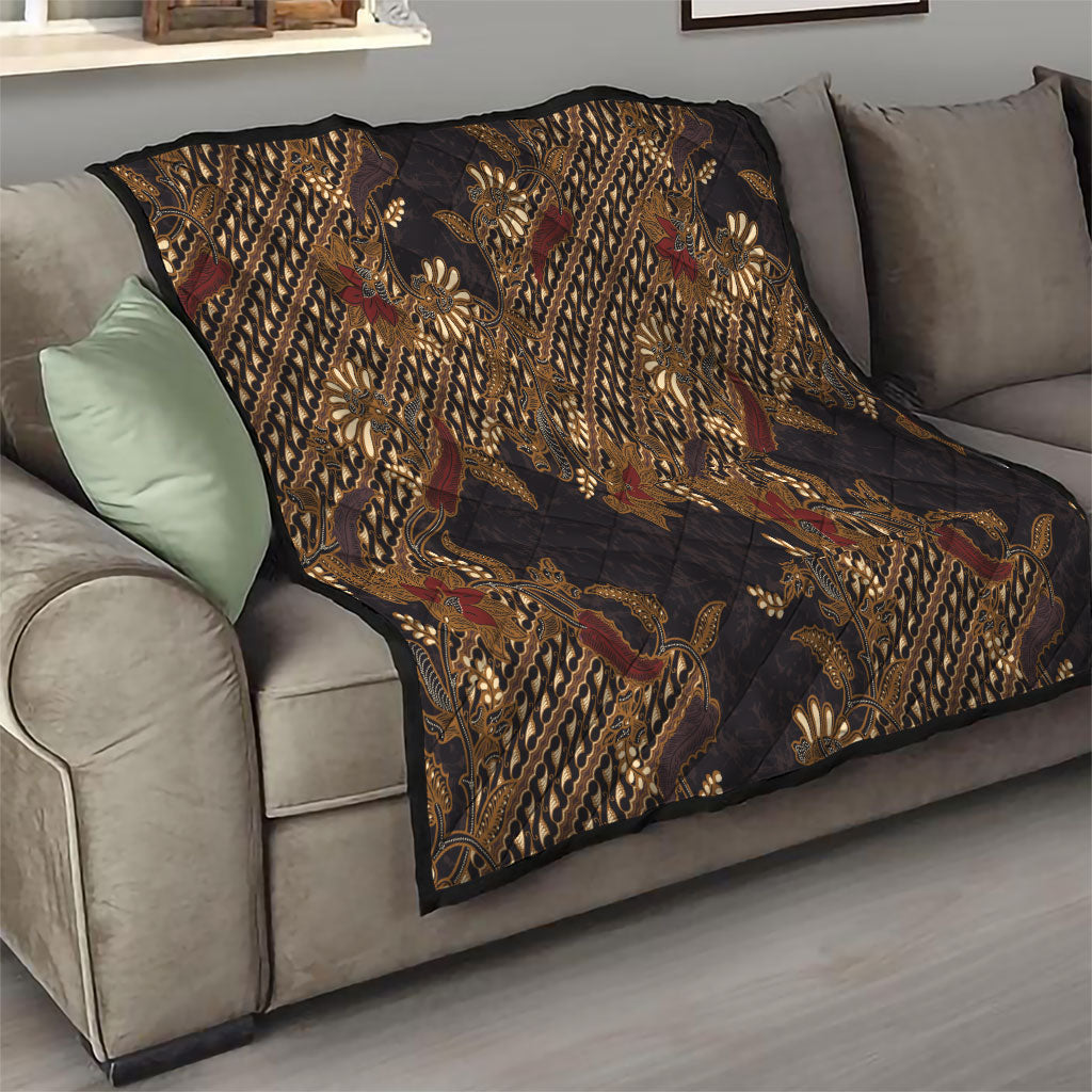 Indonesian Parang Batik Quilt Brown Gold Floral Pattern LT05 - Polynesian Pride