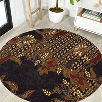 Indonesian Parang Batik Round Carpet Brown Gold Floral Pattern LT05 Brown - Polynesian Pride
