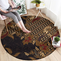 Indonesian Parang Batik Round Carpet Brown Gold Floral Pattern LT05 - Polynesian Pride