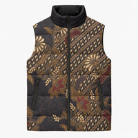 Indonesian Parang Batik Sleeveless Puffer Jacket Brown Gold Floral Pattern LT05 Unisex Brown - Polynesian Pride