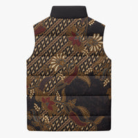 Indonesian Parang Batik Sleeveless Puffer Jacket Brown Gold Floral Pattern LT05 - Polynesian Pride