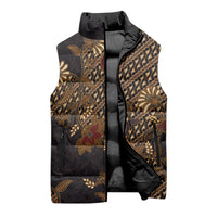 Indonesian Parang Batik Sleeveless Puffer Jacket Brown Gold Floral Pattern LT05 - Polynesian Pride