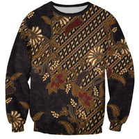Indonesian Parang Batik Sweatshirt Brown Gold Floral Pattern LT05 Unisex Brown - Polynesian Pride