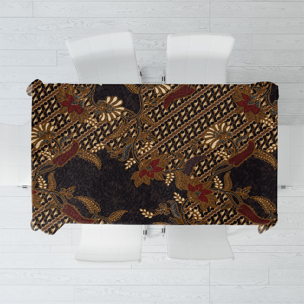 Indonesian Parang Batik Tablecloth Brown Gold Floral Pattern LT05 Brown - Polynesian Pride
