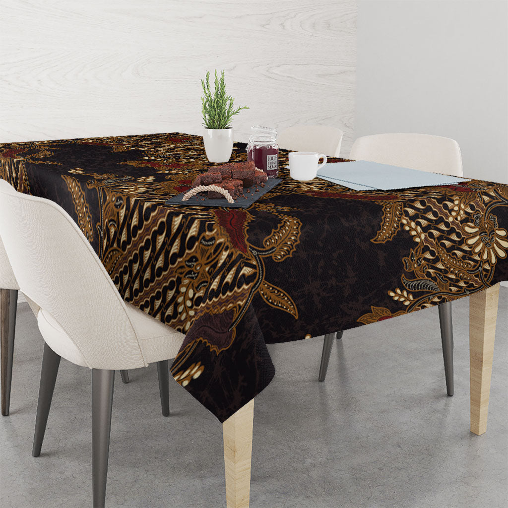 Indonesian Parang Batik Tablecloth Brown Gold Floral Pattern LT05 - Polynesian Pride