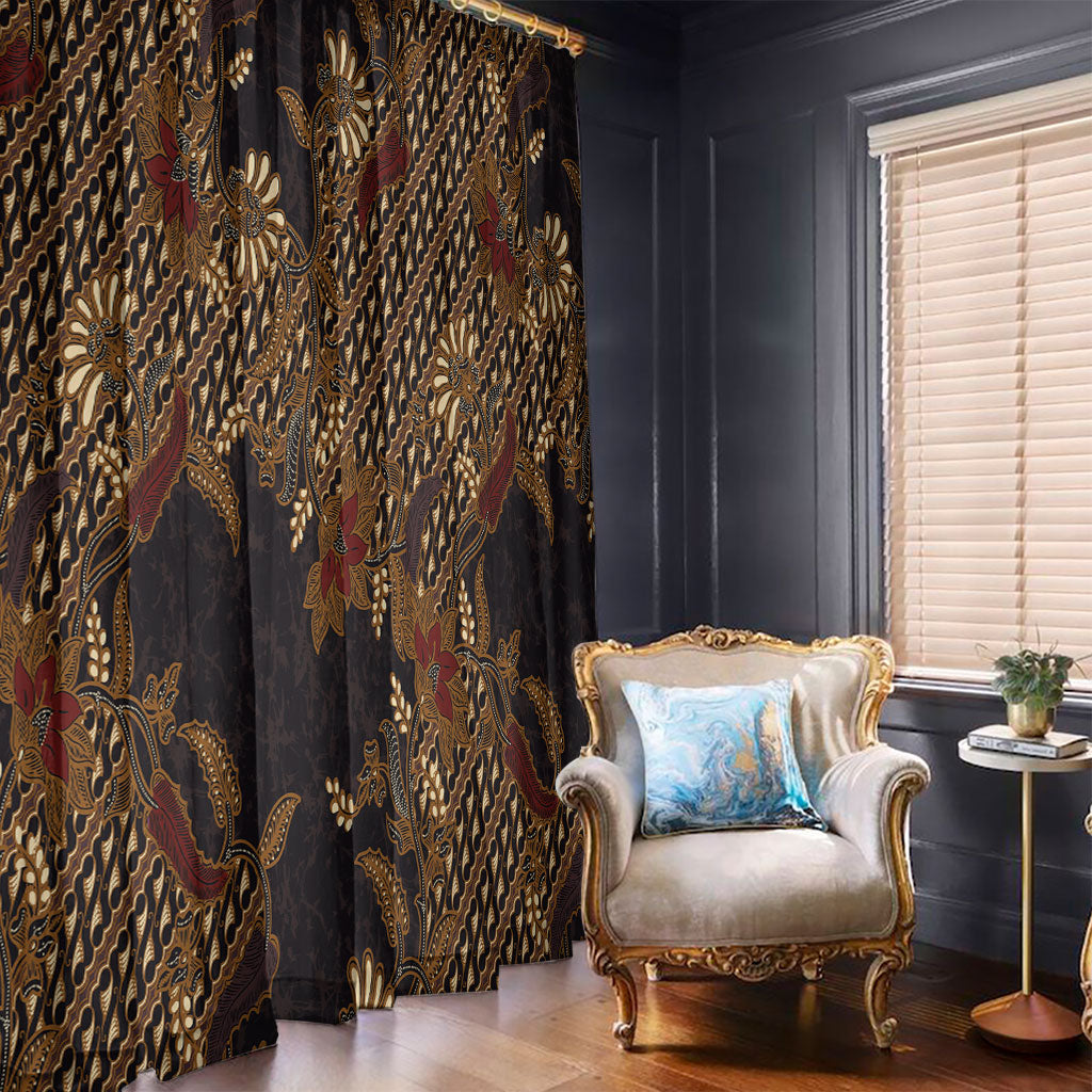 Indonesian Parang Batik Window Curtain Brown Gold Floral Pattern LT05 - Polynesian Pride