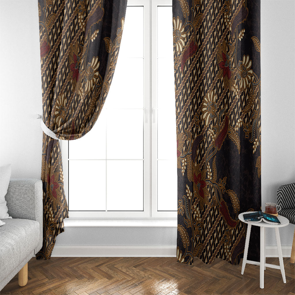 Indonesian Parang Batik Window Curtain Brown Gold Floral Pattern LT05 - Polynesian Pride