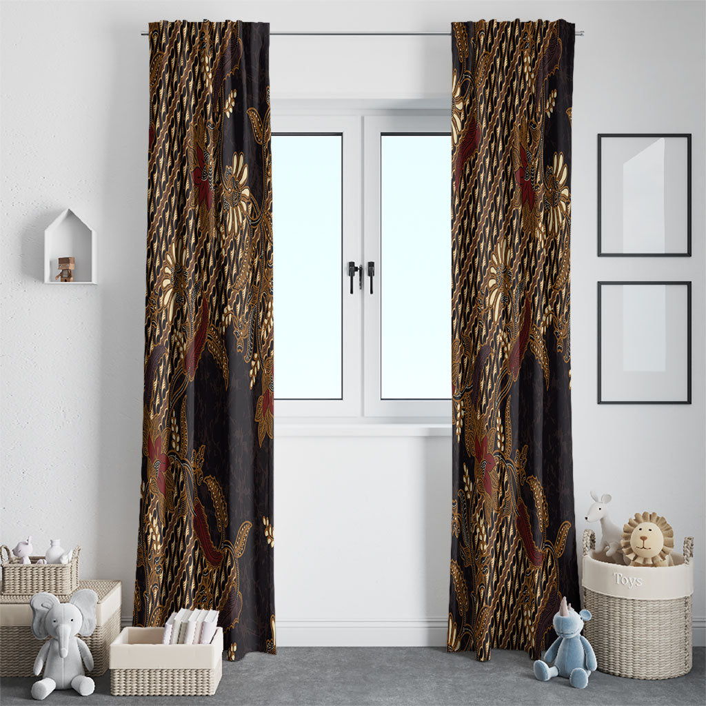 Indonesian Parang Batik Window Curtain Brown Gold Floral Pattern LT05 - Polynesian Pride