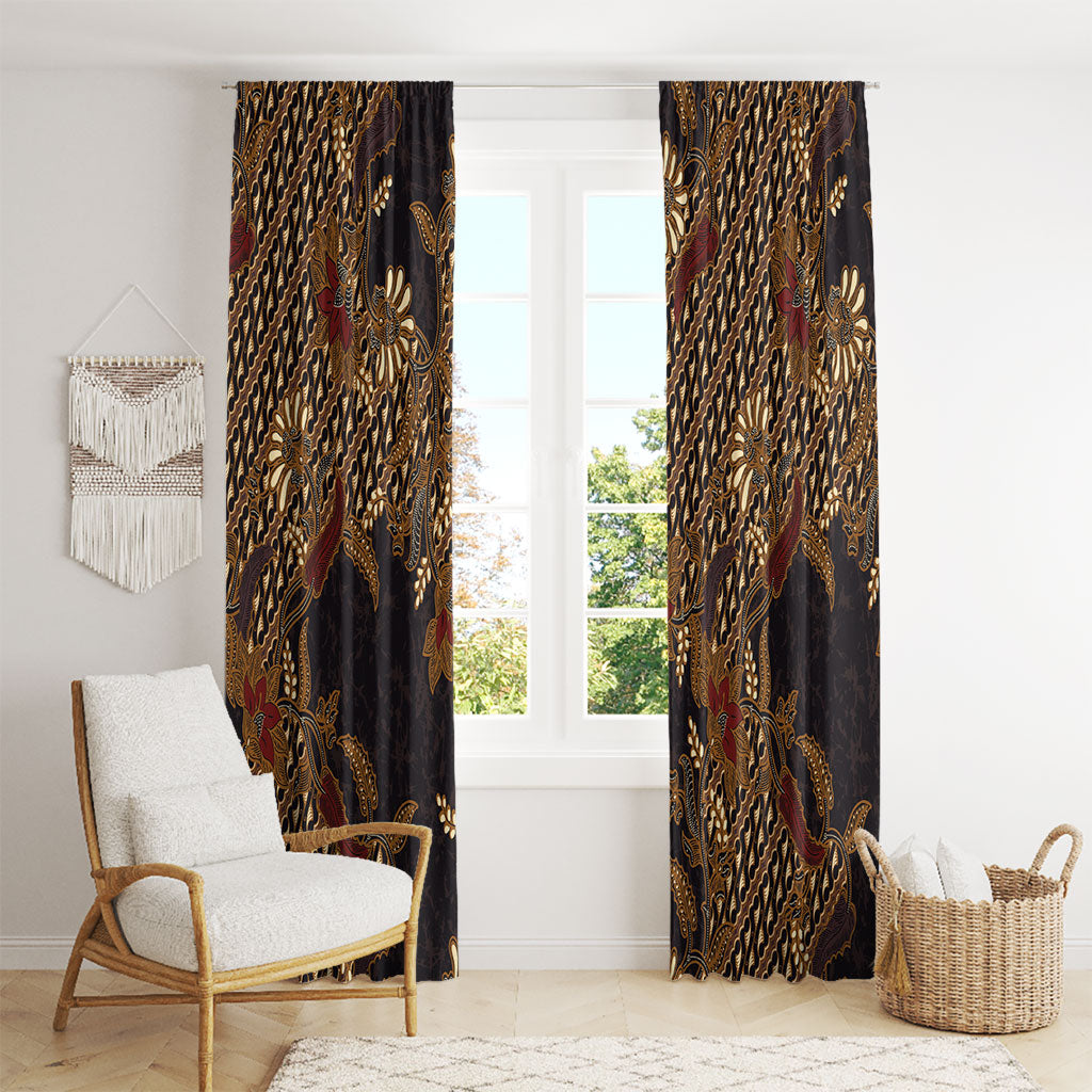 Indonesian Parang Batik Window Curtain Brown Gold Floral Pattern LT05 - Polynesian Pride