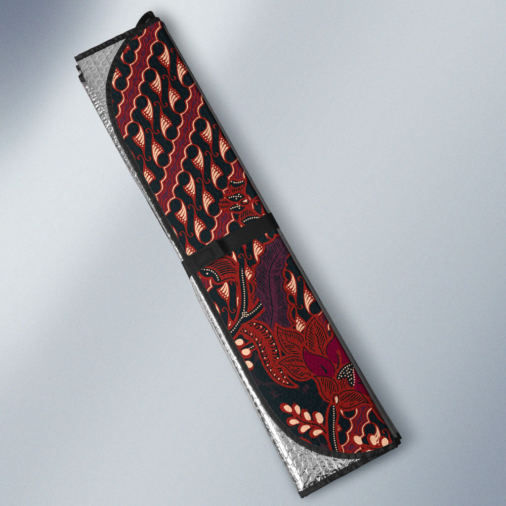 Indonesian Parang Batik Auto Sun Shade Red Floral Pattern LT05 - Polynesian Pride
