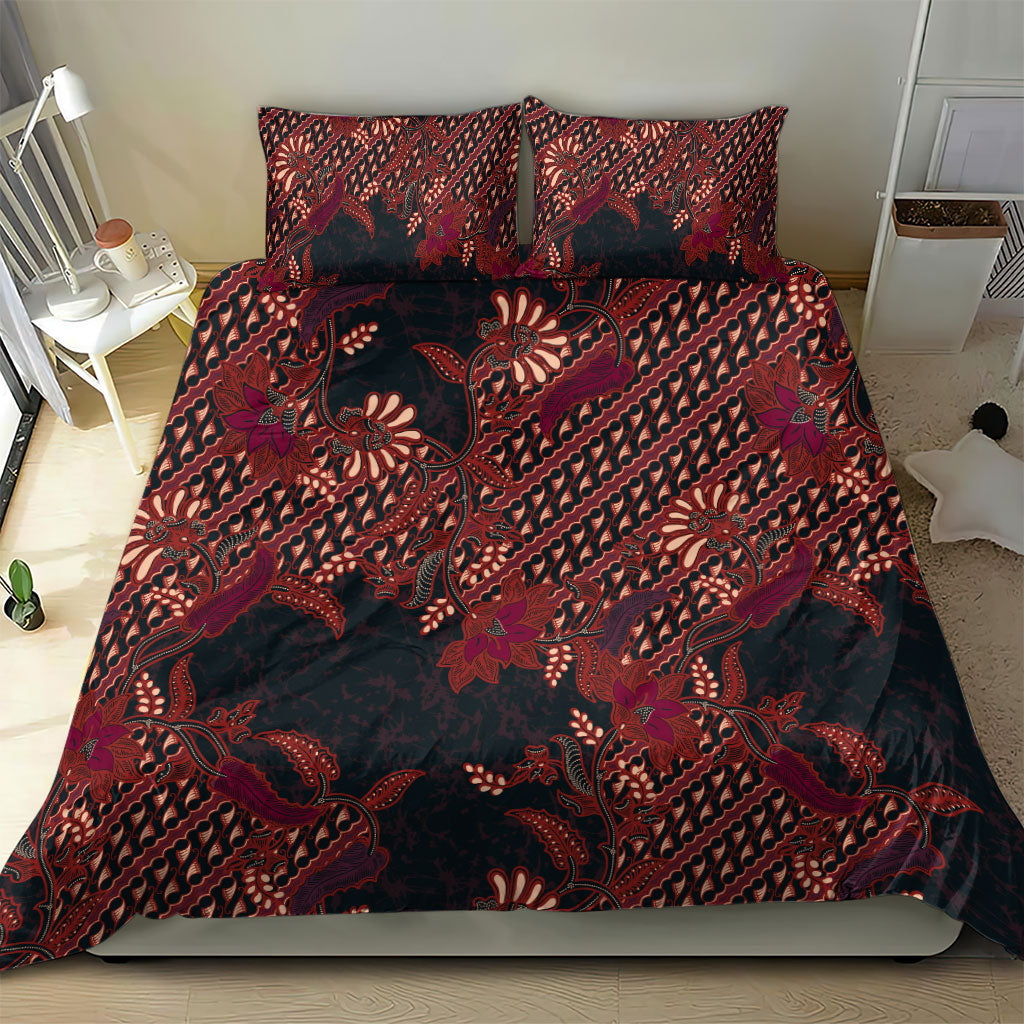 Indonesian Parang Batik Bedding Set Red Floral Pattern LT05 - Polynesian Pride