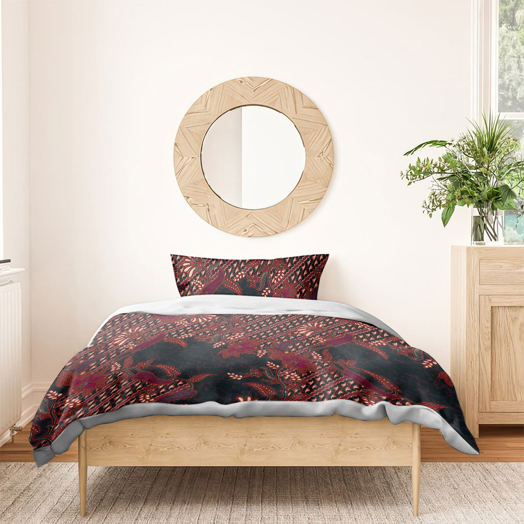Indonesian Parang Batik Bedding Set Red Floral Pattern LT05 - Polynesian Pride
