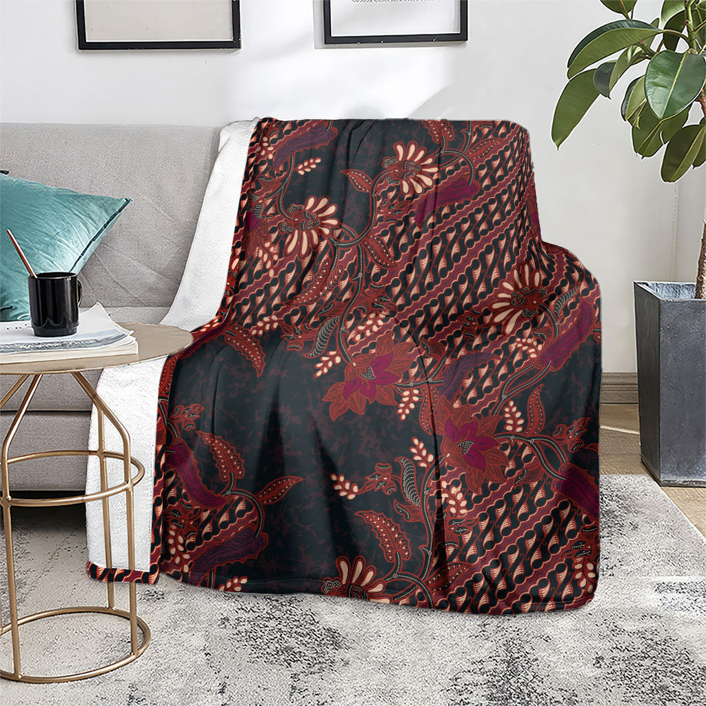 Indonesian Parang Batik Blanket Red Floral Pattern LT05 - Polynesian Pride