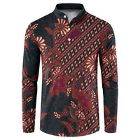 Indonesian Parang Batik Button Sweatshirt Red Floral Pattern LT05 Red - Polynesian Pride