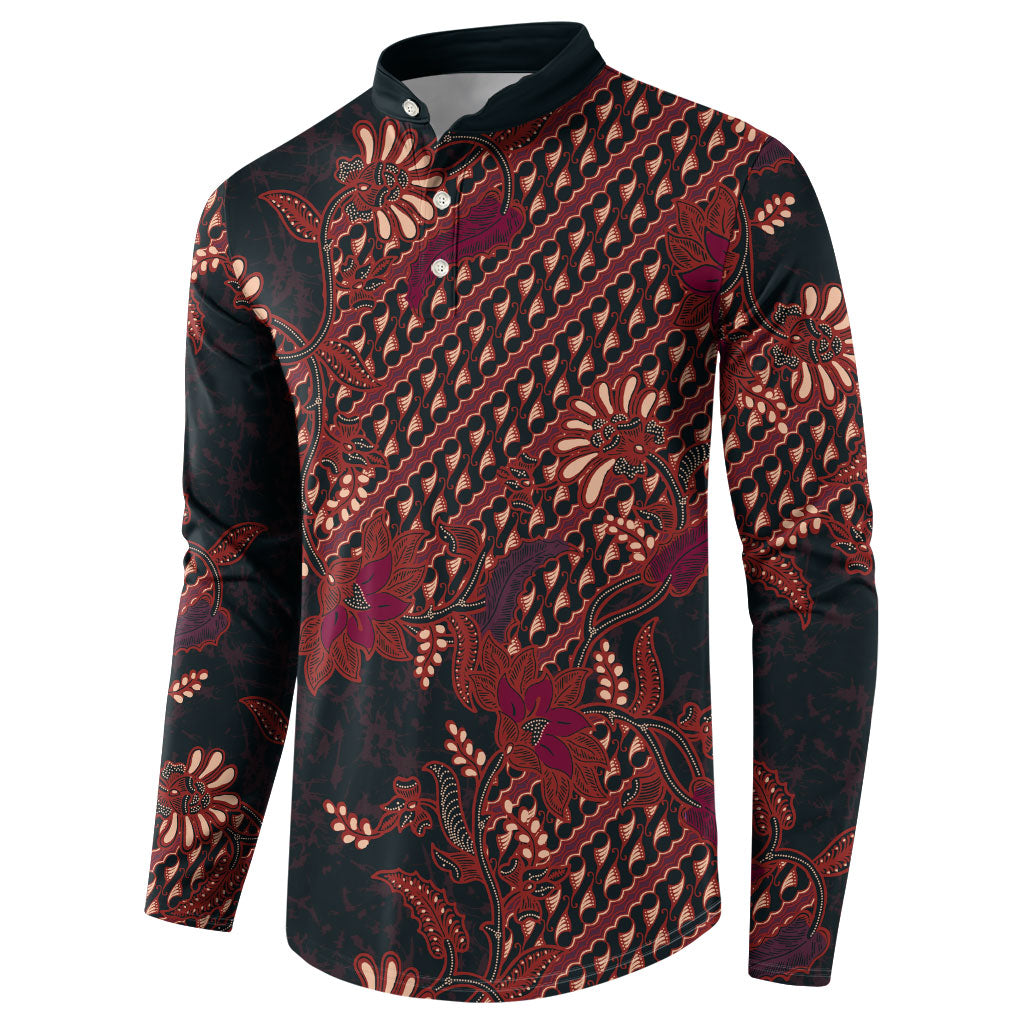 Indonesian Parang Batik Button Sweatshirt Red Floral Pattern LT05 - Polynesian Pride