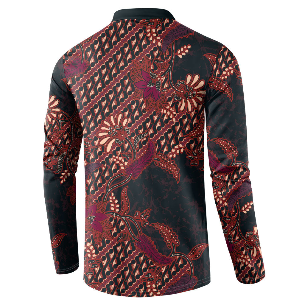 Indonesian Parang Batik Button Sweatshirt Red Floral Pattern LT05 - Polynesian Pride
