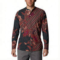Indonesian Parang Batik Button Sweatshirt Red Floral Pattern LT05 - Polynesian Pride