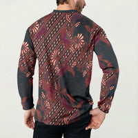 Indonesian Parang Batik Button Sweatshirt Red Floral Pattern LT05 - Polynesian Pride