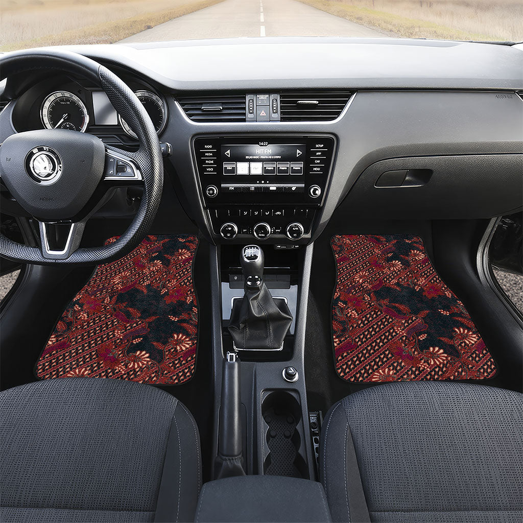 Indonesian Parang Batik Car Mats Red Floral Pattern LT05 Set 2pcs - Front Red - Polynesian Pride