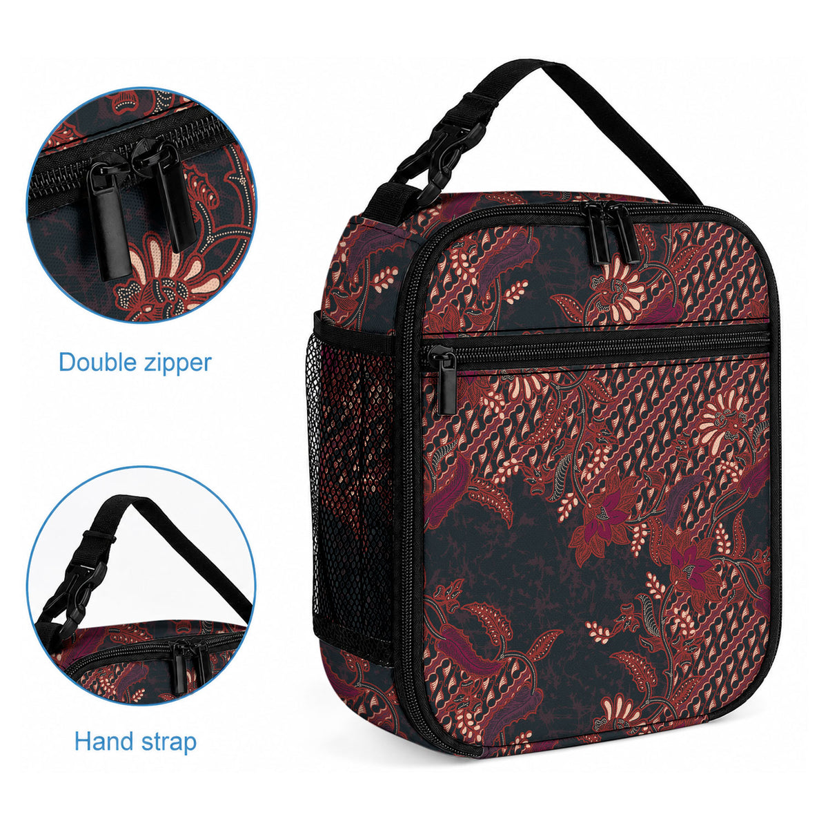 Indonesian Parang Batik Lunch Bag Red Floral Pattern LT05 - Polynesian Pride