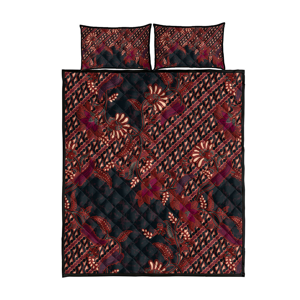 Indonesian Parang Batik Quilt Bed Set Red Floral Pattern LT05 - Polynesian Pride