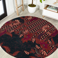 Indonesian Parang Batik Round Carpet Red Floral Pattern LT05 Red - Polynesian Pride
