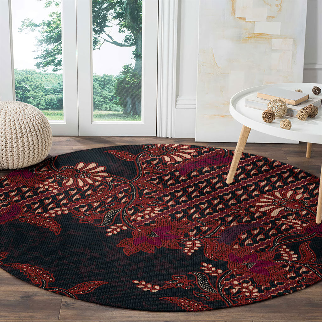 Indonesian Parang Batik Round Carpet Red Floral Pattern LT05 - Polynesian Pride