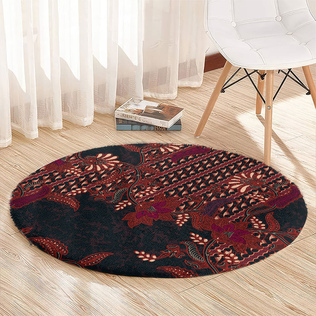 Indonesian Parang Batik Round Carpet Red Floral Pattern LT05 - Polynesian Pride